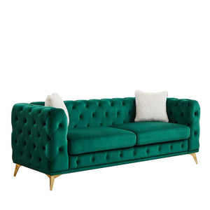English Elm [video] Chesterfield Velvet Sofa Tufted Diamond Quilted Living Room Seating with Metal Legs Green W1926S00140