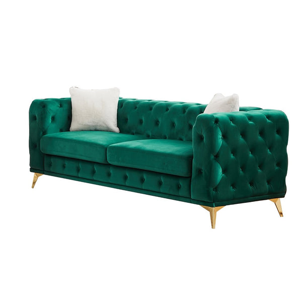 English Elm [video] Chesterfield Velvet Sofa Tufted Diamond Quilted Living Room Seating with Metal Legs Green W1926S00140
