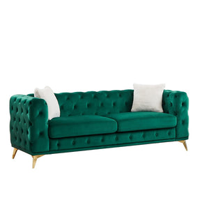 English Elm [video] Chesterfield Velvet Sofa Tufted Diamond Quilted Living Room Seating with Metal Legs Green W1926S00140