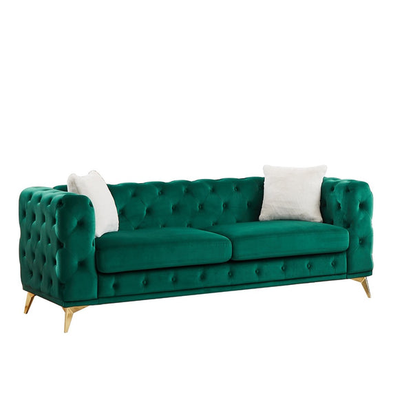 English Elm [video] Chesterfield Velvet Sofa Tufted Diamond Quilted Living Room Seating with Metal Legs Green W1926S00140