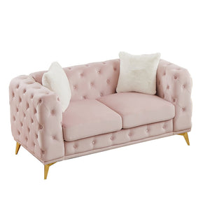English Elm [video] Chesterfield Velvet Loveseat with Diamond Tufting Pocket Springs and Sleek Metal Legs Pink W1926S00143