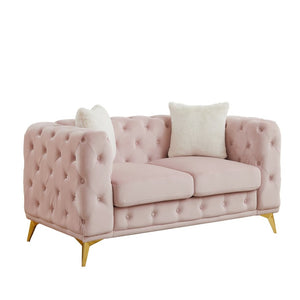 English Elm [video] Chesterfield Velvet Loveseat with Diamond Tufting Pocket Springs and Sleek Metal Legs Pink W1926S00143