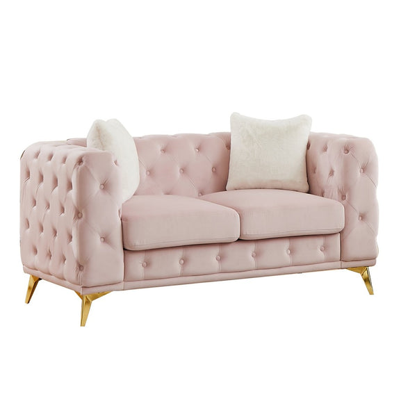 English Elm [video] Chesterfield Velvet Loveseat with Diamond Tufting Pocket Springs and Sleek Metal Legs Pink W1926S00143