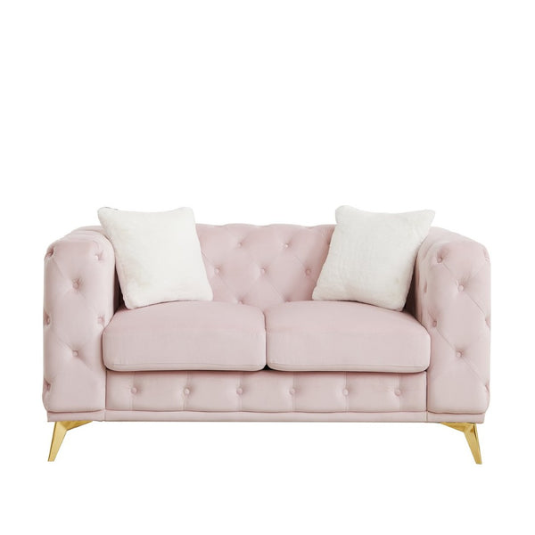English Elm [video] Chesterfield Velvet Loveseat with Diamond Tufting Pocket Springs and Sleek Metal Legs Pink W1926S00143