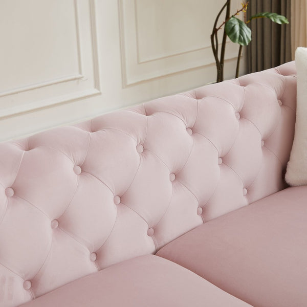English Elm [video] Chesterfield Velvet Loveseat with Diamond Tufting Pocket Springs and Sleek Metal Legs Pink W1926S00143