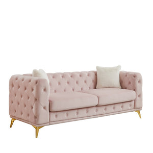 English Elm [video] Chesterfield Velvet Sofa Tufted Diamond Quilted Living Room Seating with Metal Legs Pink W1926S00144