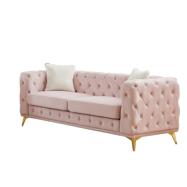 English Elm [video] Chesterfield Velvet Sofa Tufted Diamond Quilted Living Room Seating with Metal Legs Pink W1926S00144