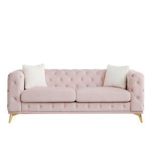 English Elm [video] Chesterfield Velvet Sofa Tufted Diamond Quilted Living Room Seating with Metal Legs Pink W1926S00144