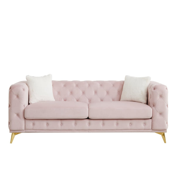 English Elm [video] Chesterfield Velvet Sofa Tufted Diamond Quilted Living Room Seating with Metal Legs Pink W1926S00144
