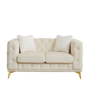 English Elm [video] Chesterfield Velvet Loveseat with Diamond Tufting Pocket Springs and Sleek Metal Legs Beige W1926S00147