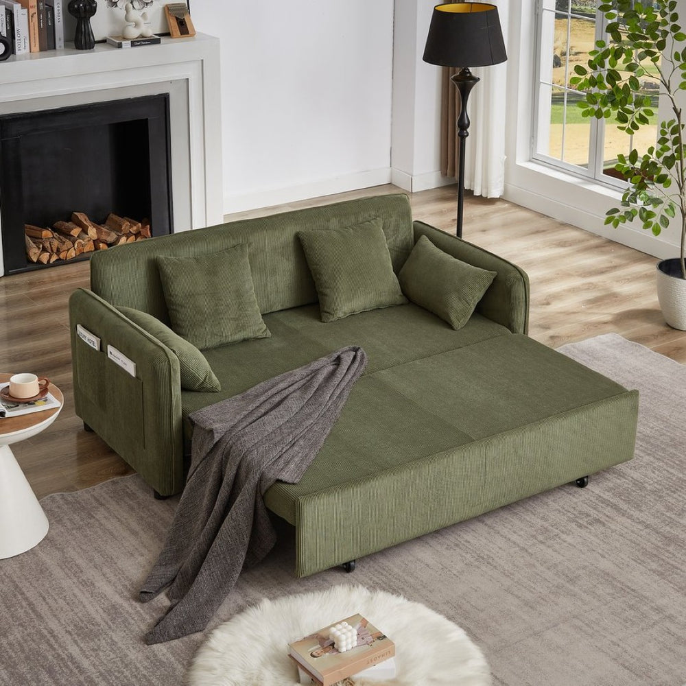 English Elm Fx'' Corduroy Convertible Sleeper Sofa with Storage Pockets and Four Accent Pillows Included W1926S00151