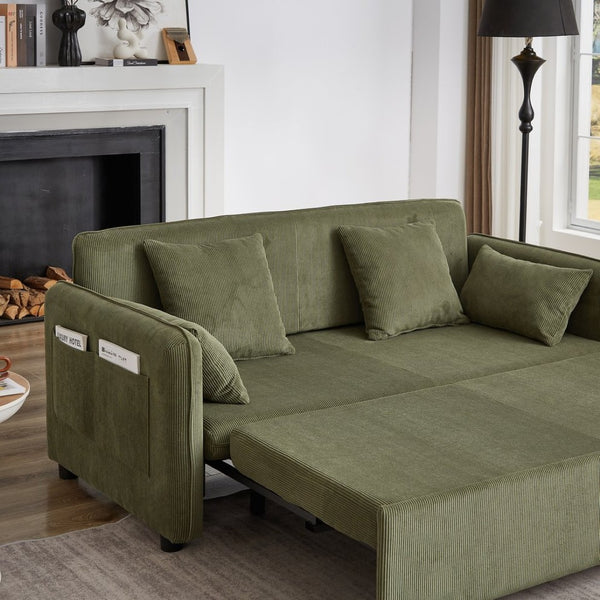 English Elm Fx'' Corduroy Convertible Sleeper Sofa with Storage Pockets and Four Accent Pillows Included W1926S00151