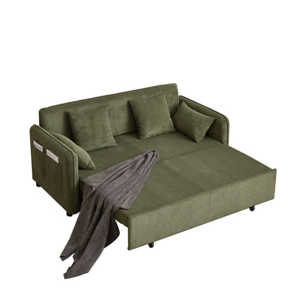 English Elm Fx'' Corduroy Convertible Sleeper Sofa with Storage Pockets and Four Accent Pillows Included W1926S00151