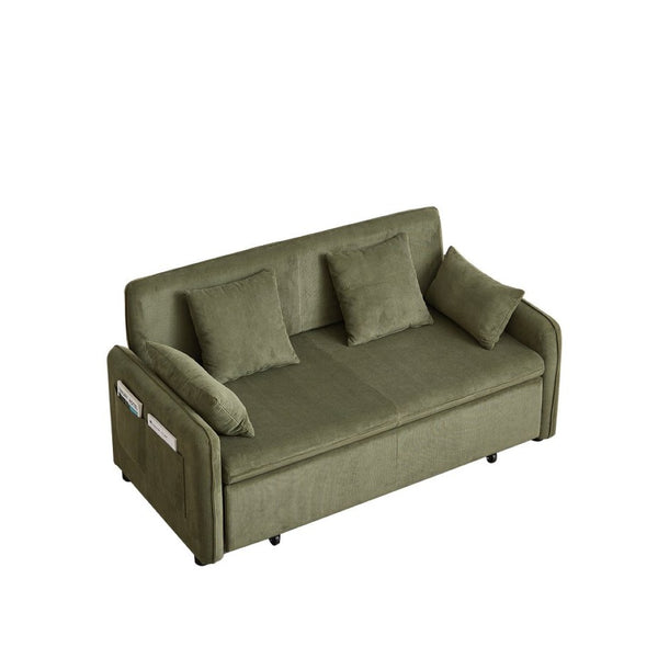 English Elm Fx'' Corduroy Convertible Sleeper Sofa with Storage Pockets and Four Accent Pillows Included W1926S00151