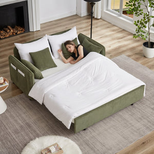 English Elm Fx'' Corduroy Convertible Sleeper Sofa with Storage Pockets and Four Accent Pillows Included W1926S00151
