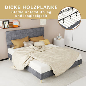 English Elm Modern Velvet Queen Platform Bed Tufted Headboard Padded Steel Slat Support Grey W1935P362354