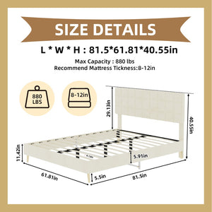 English Elm Modern Velvet Queen Platform Bed Tufted Headboard Padded Steel Slat Support Beige W1935P362355