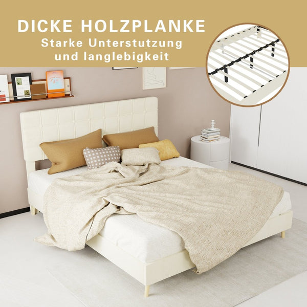 English Elm Modern Velvet Queen Platform Bed Tufted Headboard Padded Steel Slat Support Beige W1935P362355