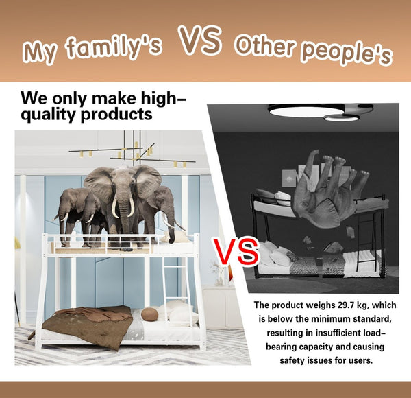 English Elm Metal Twin Over Full Bunk Bed Powder Coated White Frame for Shared Kids Rooms W1935P379095