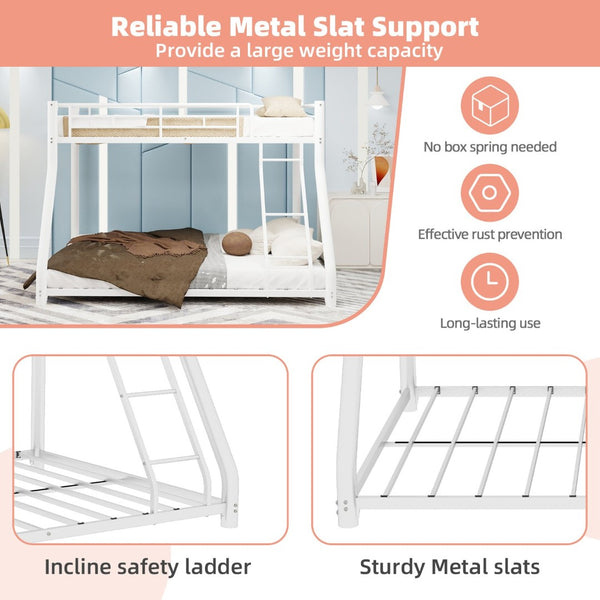 English Elm Metal Twin Over Full Bunk Bed Powder Coated White Frame for Shared Kids Rooms W1935P379095