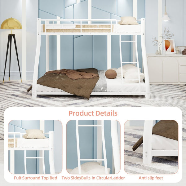 English Elm Metal Twin Over Full Bunk Bed Powder Coated White Frame for Shared Kids Rooms W1935P379095
