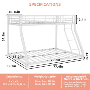 English Elm Metal Twin Over Full Bunk Bed Powder Coated White Frame for Shared Kids Rooms W1935P379095