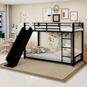 English Elm Sturdy Steel Twin Over Kids Bunk Bed with Built-In Slide and Dual Ladder Access Black W1935P433731