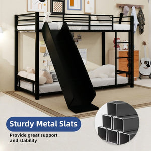 English Elm Sturdy Steel Twin Over Kids Bunk Bed with Built-In Slide and Dual Ladder Access Black W1935P433731