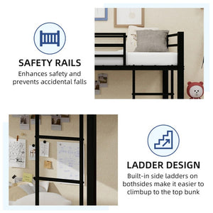 English Elm Sturdy Steel Twin Over Kids Bunk Bed with Built-In Slide and Dual Ladder Access Black W1935P433731
