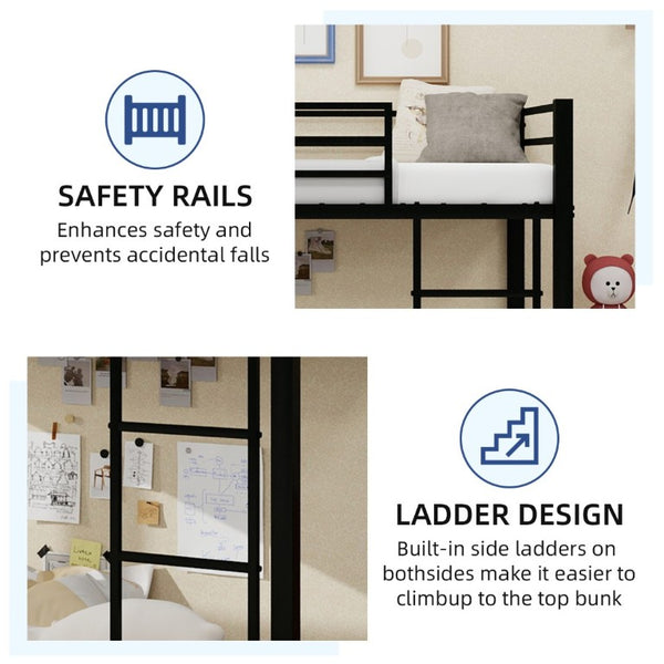 English Elm Sturdy Steel Twin Over Kids Bunk Bed with Built-In Slide and Dual Ladder Access Black W1935P433731
