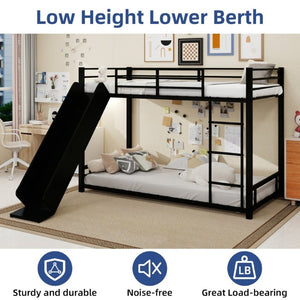 English Elm Sturdy Steel Twin Over Kids Bunk Bed with Built-In Slide and Dual Ladder Access Black W1935P433731