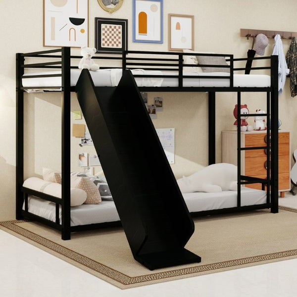 English Elm Sturdy Steel Twin Over Kids Bunk Bed with Built-In Slide and Dual Ladder Access Black W1935P433731