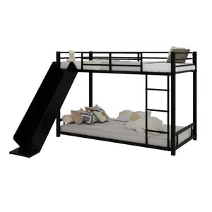 English Elm Sturdy Steel Twin Over Kids Bunk Bed with Built-In Slide and Dual Ladder Access Black W1935P433731