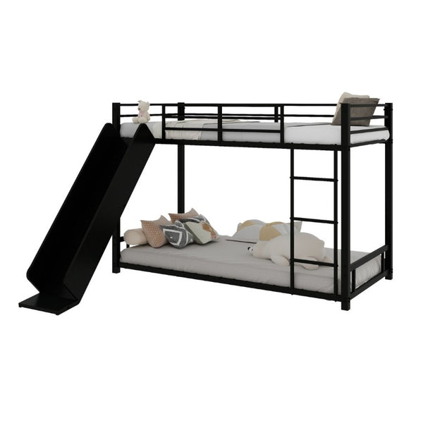 English Elm Sturdy Steel Twin Over Kids Bunk Bed with Built-In Slide and Dual Ladder Access Black W1935P433731