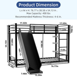 English Elm Sturdy Steel Twin Over Kids Bunk Bed with Built-In Slide and Dual Ladder Access Black W1935P433731
