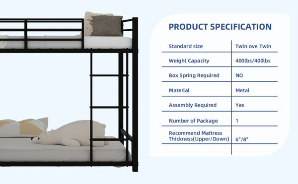 English Elm Sturdy Steel Twin Over Kids Bunk Bed with Built-In Slide and Dual Ladder Access Black W1935P433731