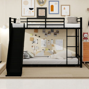 English Elm Sturdy Steel Twin Over Kids Bunk Bed with Built-In Slide and Dual Ladder Access Black W1935P433731