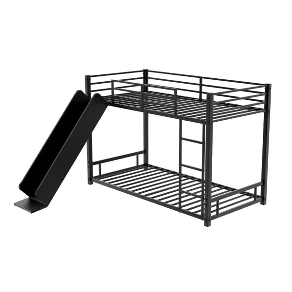 English Elm Sturdy Steel Twin Over Kids Bunk Bed with Built-In Slide and Dual Ladder Access Black W1935P433731