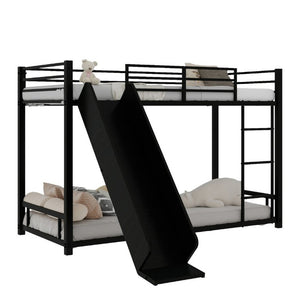 English Elm Sturdy Steel Twin Over Kids Bunk Bed with Built-In Slide and Dual Ladder Access Black W1935P433731