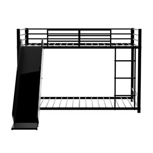 English Elm Sturdy Steel Twin Over Kids Bunk Bed with Built-In Slide and Dual Ladder Access Black W1935P433731