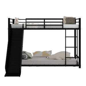 English Elm Sturdy Steel Twin Over Kids Bunk Bed with Built-In Slide and Dual Ladder Access Black W1935P433731