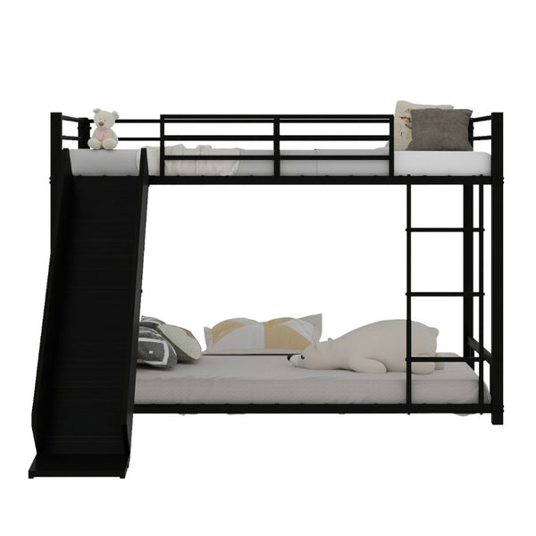 English Elm Sturdy Steel Twin Over Kids Bunk Bed with Built-In Slide and Dual Ladder Access Black W1935P433731