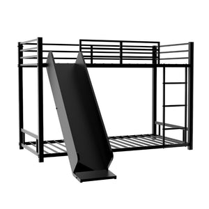 English Elm Sturdy Steel Twin Over Kids Bunk Bed with Built-In Slide and Dual Ladder Access Black W1935P433731