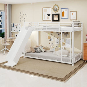 English Elm Sturdy Steel Twin Over Kids Bunk Bed with Built-In Slide and Dual Ladder Access White W1935P433733