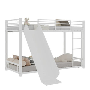 English Elm Sturdy Steel Twin Over Kids Bunk Bed with Built-In Slide and Dual Ladder Access White W1935P433733
