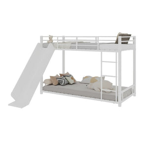 English Elm Sturdy Steel Twin Over Kids Bunk Bed with Built-In Slide and Dual Ladder Access White W1935P433733