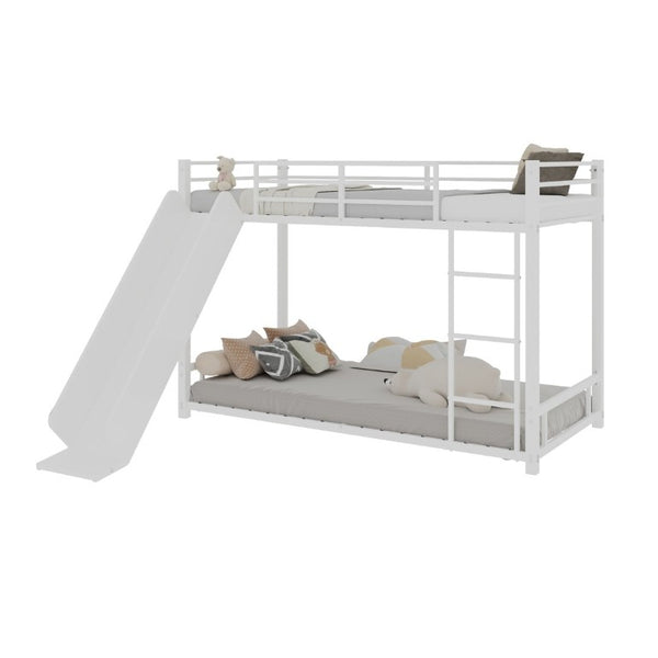 English Elm Sturdy Steel Twin Over Kids Bunk Bed with Built-In Slide and Dual Ladder Access White W1935P433733