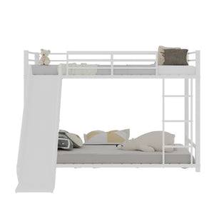 English Elm Sturdy Steel Twin Over Kids Bunk Bed with Built-In Slide and Dual Ladder Access White W1935P433733