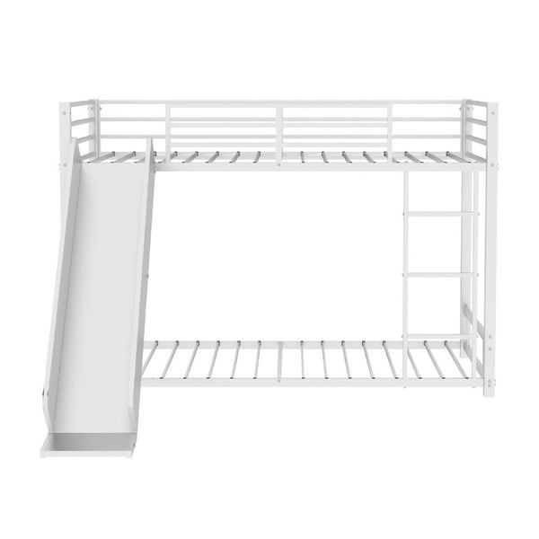 English Elm Sturdy Steel Twin Over Kids Bunk Bed with Built-In Slide and Dual Ladder Access White W1935P433733
