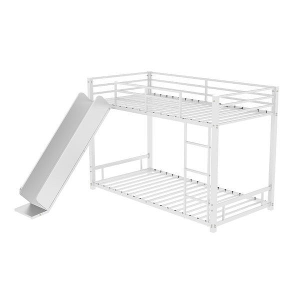 English Elm Sturdy Steel Twin Over Kids Bunk Bed with Built-In Slide and Dual Ladder Access White W1935P433733